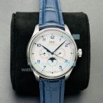 Swiss IWC Portugieser Perpetual Calendar 42.4mm Leather Watch White Dial